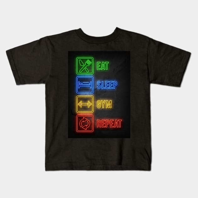 Eat Sleep Gym Repeat Kids T-Shirt by Durro